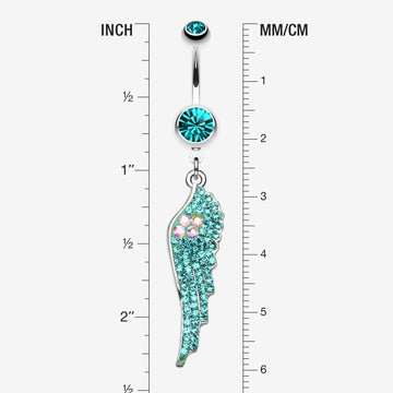 Detail View 1 of Jeweled Angel Wing Sparkle Belly Ring-Teal